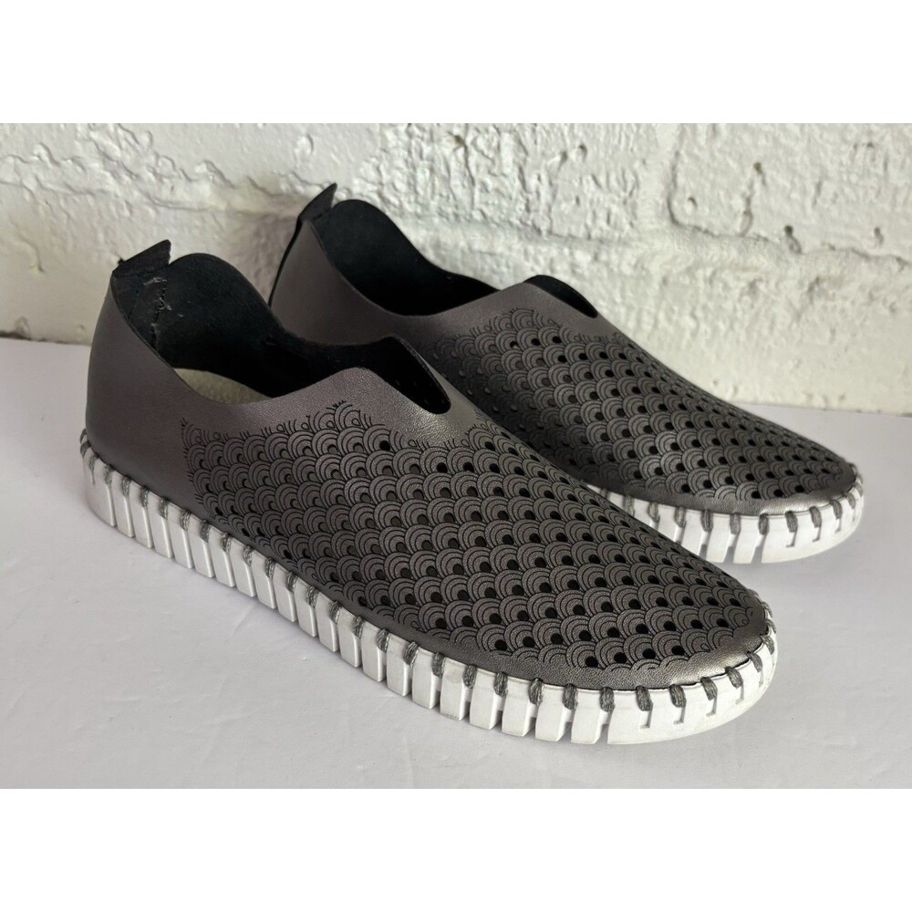 Ilse Jacobsen Shoes Women Sz 9.5-10 EU40 Silver Tulip Slip On Perforated Comfort